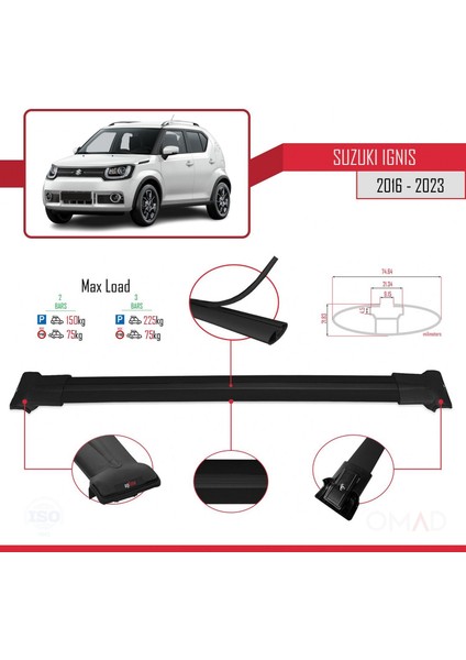Suzuki Ignıs 2016 ve Sonrası ile Uyumlu Fly Model Ara Atkı Tavan Barı Siyah