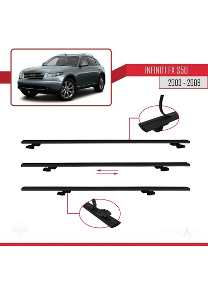 Infiniti Fx (S50) 2003-2008 Arası ile Uyumlu Basıc Model Ara Atkı Tavan Barı Siyah 3 Adet indirimleri