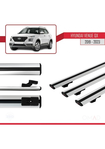 Hyundai Venue (Qx) 2019 ve Sonrası ile Uyumlu Basıc Model Ara Atkı Tavan Barı Gri 3 Adet modelleri