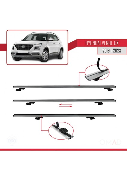 Hyundai Venue (Qx) 2019 ve Sonrası ile Uyumlu Basıc Model Ara Atkı Tavan Barı Gri 3 Adet indirimleri