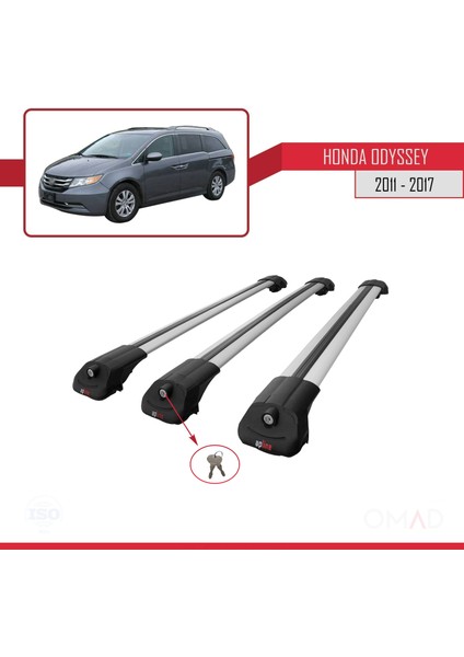 Honda Odyssey 2011-2017 Arası ile Uyumlu Ace-1 Ara Atkı Tavan Barı Gri 3 Adet Bar