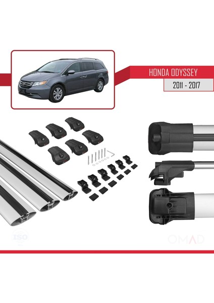 Honda Odyssey 2011-2017 Arası ile Uyumlu Ace-1 Ara Atkı Tavan Barı Gri 3 Adet Bar
