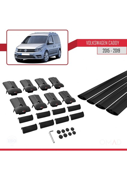 Volkswagen Caddy 2015-2019 Arası ile Uyumlu Fly Model Ara Atkı Tavan Barı Siyah 4 Adet Bar