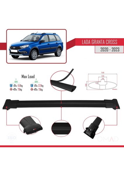 Lada Granta Cross 2020 ve Sonrası ile Uyumlu Fly Model Ara Atkı Tavan Barı Siyah