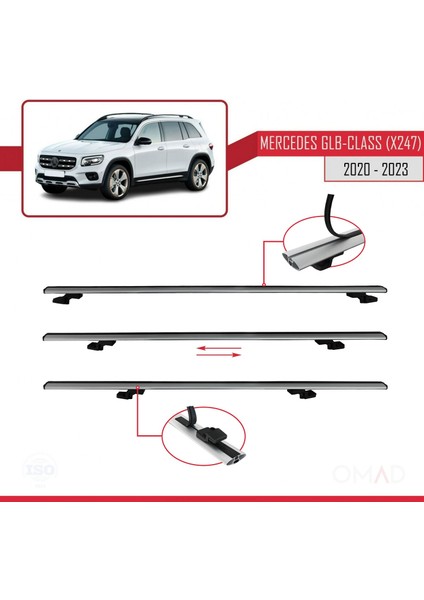 Mercedes Glb-Class (X247) 2020 ve Sonrası ile Uyumlu Basıc Model Ara Atkı Tavan Barı Gri 3 Adet indirimleri