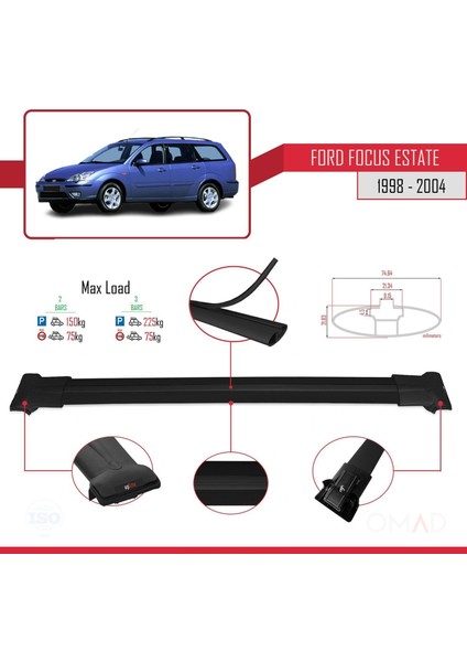 Ford Focus Estate C170 1998-2004 Arası ile Uyumlu Fly Model Ara Atkı Tavan Barı Siyah modelleri