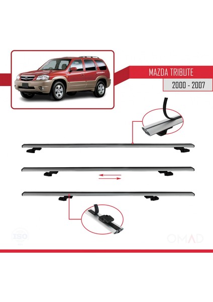 Mazda Tribute 2000-2007 Arası ile Uyumlu Basıc Model Ara Atkı Tavan Barı Gri 3 Adet indirimleri