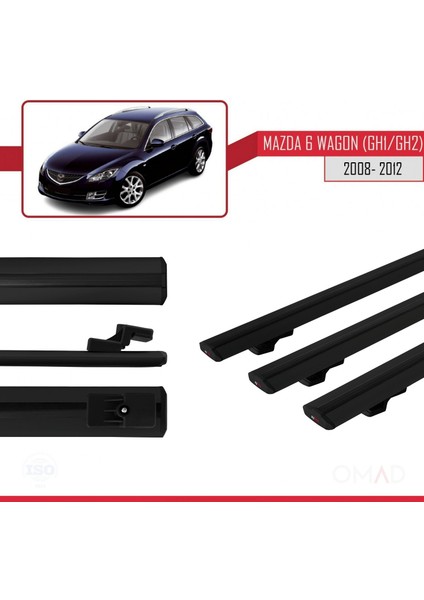 Mazda 6 Wagon (Gh1/gh2) 2008-2012 Arası ile Uyumlu Basıc Model Ara Atkı Tavan Barı Siyah 3 Adet