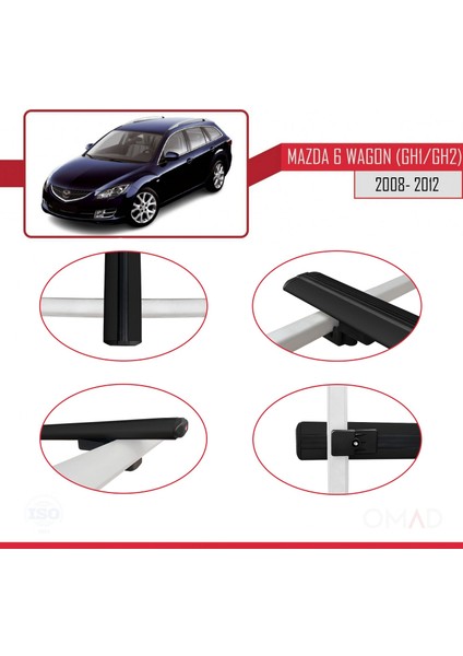 Mazda 6 Wagon (Gh1/gh2) 2008-2012 Arası ile Uyumlu Basıc Model Ara Atkı Tavan Barı Siyah 3 Adet