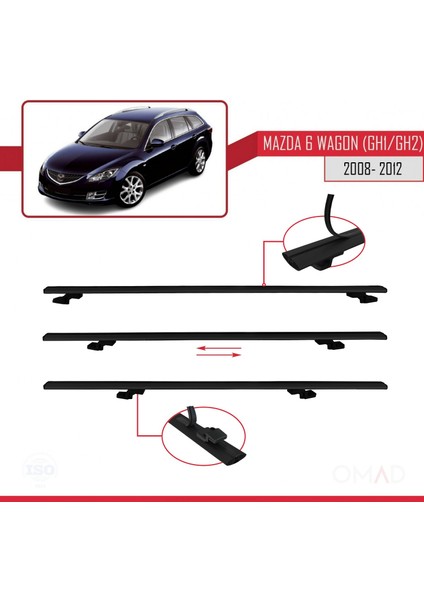 Mazda 6 Wagon (Gh1/gh2) 2008-2012 Arası ile Uyumlu Basıc Model Ara Atkı Tavan Barı Siyah 3 Adet
