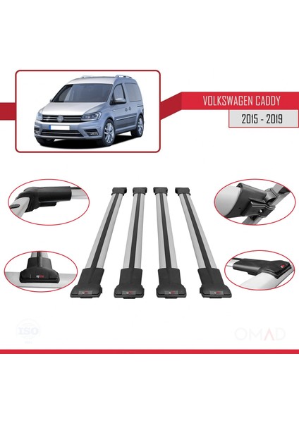 Volkswagen Caddy 2015-2019 Arası ile Uyumlu Fly Model Ara Atkı Tavan Barı Gri 4 Adet Bar