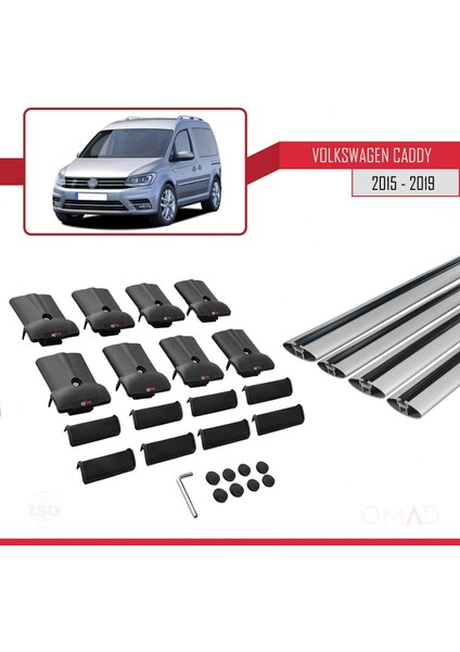 Volkswagen Caddy 2015-2019 Arası ile Uyumlu Fly Model Ara Atkı Tavan Barı Gri 4 Adet Bar
