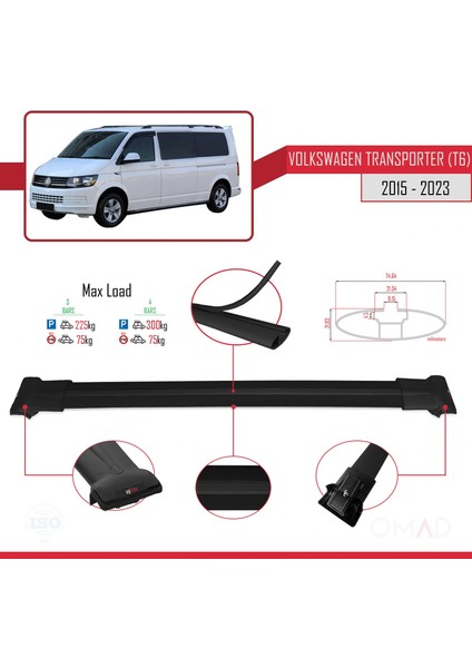 Volkswagen Transporter (T6) 2015 ve Sonrası ile Uyumlu Fly Model Ara Atkı Tavan Barı Siyah 4 Adet Bar modelleri