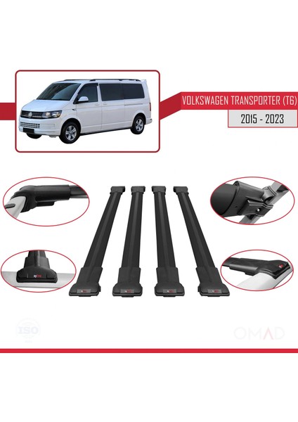 Volkswagen Transporter (T6) 2015 ve Sonrası ile Uyumlu Fly Model Ara Atkı Tavan Barı Siyah 4 Adet Bar fırsatları