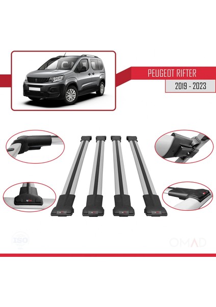 Peugeot Rifter 2019 ve Sonrası ile Uyumlu Fly Model Ara Atkı Tavan Barı Gri 4 Adet Bar fırsatları