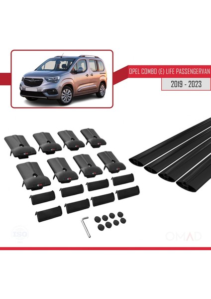 Opel Combo (E) Life Passengervan 2019 ve Sonrası ile Uyumlu Fly Model Ara Atkı Tavan Barı Siyah 4 Adet Bar indirimleri