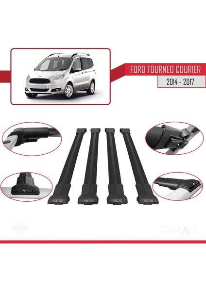 Ford Tourneo Courier 2014-2017 Arası ile Uyumlu Fly Model Ara Atkı Tavan Barı Siyah 4 Adet Bar fırsatları