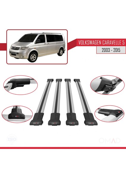 Volkswagen Caravelle (T5) 2003-2015 Arası ile Uyumlu Fly Model Ara Atkı Tavan Barı Gri 4 Adet Bar