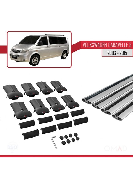 Volkswagen Caravelle (T5) 2003-2015 Arası ile Uyumlu Fly Model Ara Atkı Tavan Barı Gri 4 Adet Bar