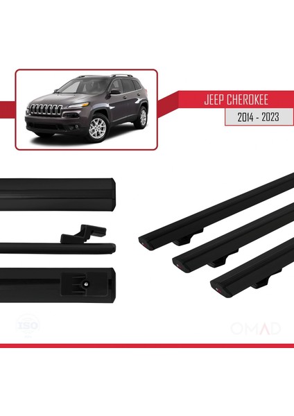 Jeep Cherokee (Kl) 2014 ve Sonrası ile Uyumlu Basıc Model Ara Atkı Tavan Barı Siyah 3 Adet