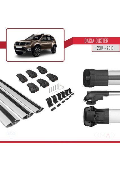 Dacia Duster 2014-2018 Arası ile Uyumlu Ace-1 Ara Atkı Tavan Barı Gri 3 Adet Bar