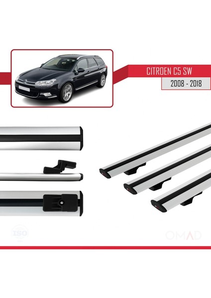 Citroen C5 Sw 2008-2018 Arası ile Uyumlu Basıc Model Ara Atkı Tavan Barı Gri 3 Adet