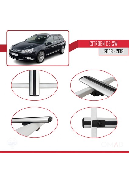 Citroen C5 Sw 2008-2018 Arası ile Uyumlu Basıc Model Ara Atkı Tavan Barı Gri 3 Adet