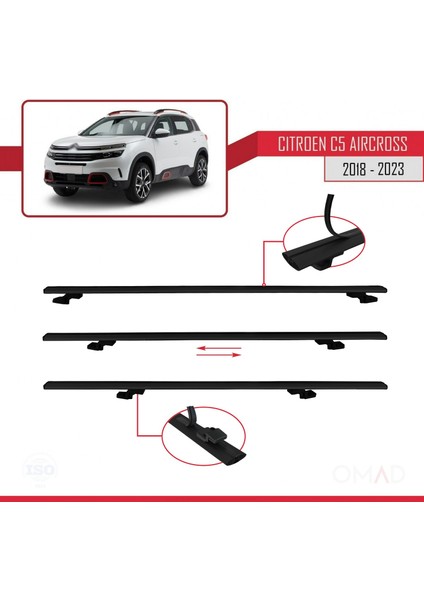 Citroen C5 Aircross 2018 ve Sonrası ile Uyumlu Basıc Model Ara Atkı Tavan Barı Siyah 3 Adet