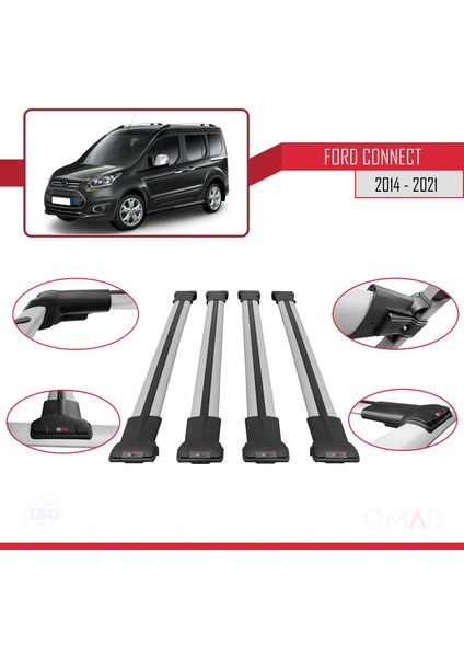 Ford Connect 2014-2021 Arası ile Uyumlu Fly Model Ara Atkı Tavan Barı Gri 4 Adet Bar