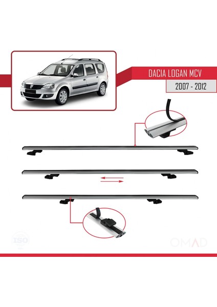 Dacia Logan Mcv 2007-2012 Arası ile Uyumlu Basıc Model Ara Atkı Tavan Barı Gri 3 Adet indirimleri