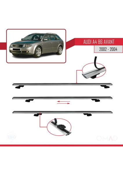 Audi A4 (B6) Avant 2002-2004 Arası ile Uyumlu Basıc Model Ara Atkı Tavan Barı Gri 3 Adet indirimleri