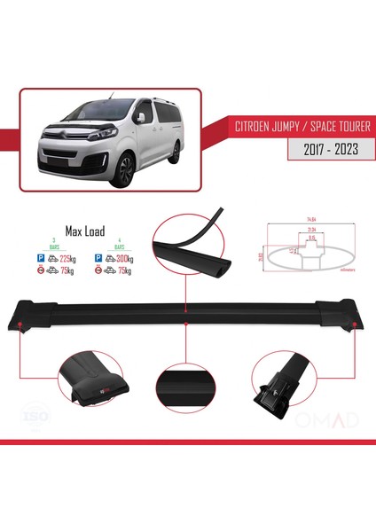 Citroen Jumpy - Space Tourer 2017 ve Sonrası ile Uyumlu Fly Model Ara Atkı Tavan Barı Siyah 4 Adet Bar modelleri