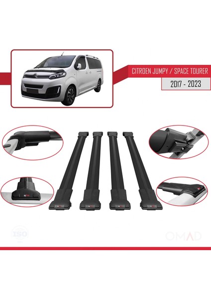 Citroen Jumpy - Space Tourer 2017 ve Sonrası ile Uyumlu Fly Model Ara Atkı Tavan Barı Siyah 4 Adet Bar fırsatları