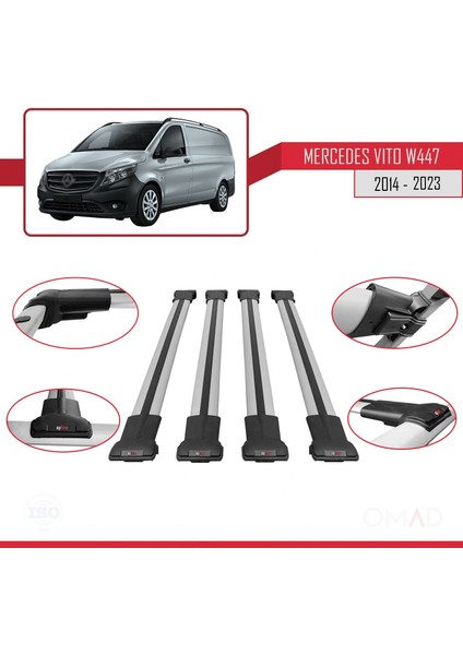 Mercedes Vito (W447) 2014 ve Sonrası ile Uyumlu Fly Model Ara Atkı Tavan Barı Gri 4 Adet Bar fırsatları