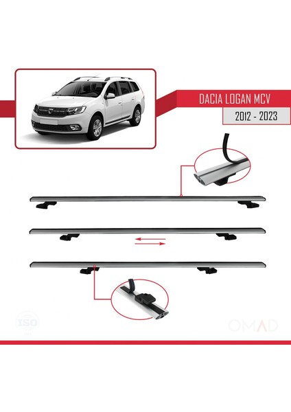 Dacia Logan Mcv 2012 ve Sonrası ile Uyumlu Basıc Model Ara Atkı Tavan Barı Gri 3 Adet