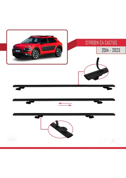 Citroen C4 Cactus 2014 ve Sonrası ile Uyumlu Basıc Model Ara Atkı Tavan Barı Siyah 3 Adet
