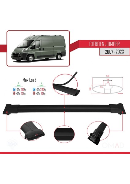 Citroen Jumper 2007 ve Sonrası ile Uyumlu Fly Model Ara Atkı Tavan Barı Siyah 4 Adet Bar