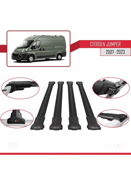 Citroen Jumper 2007 ve Sonrası ile Uyumlu Fly Model Ara Atkı Tavan Barı Siyah 4 Adet Bar