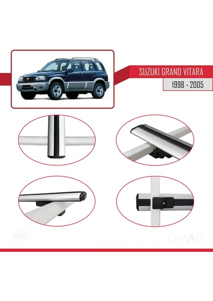 Suzuki Grand Vitara 1998-2005 Arası ile Uyumlu Basıc Model Ara Atkı Tavan Barı Gri