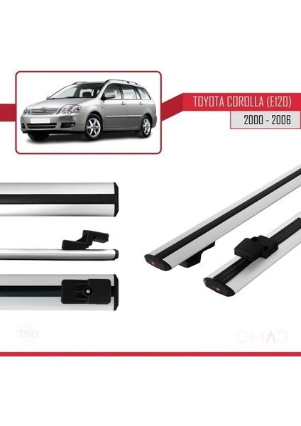 Toyota Corolla (E120) 2000-2006 Arası ile Uyumlu Basıc Model Ara Atkı Tavan Barı Gri