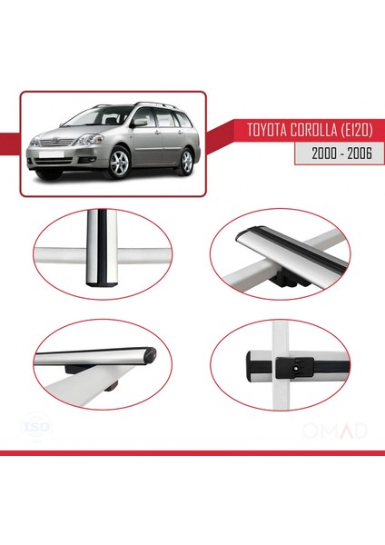 Toyota Corolla (E120) 2000-2006 Arası ile Uyumlu Basıc Model Ara Atkı Tavan Barı Gri