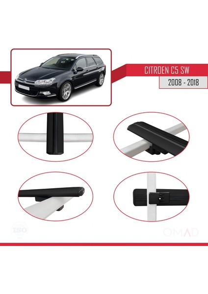 Citroen C5 Sw 2008-2018 Arası ile Uyumlu Basıc Model Ara Atkı Tavan Barı Siyah