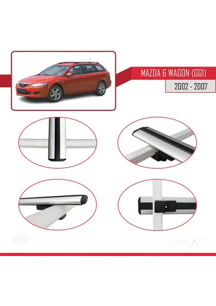 Mazda 6 (Gg1) 2002-2007 Arası ile Uyumlu Basıc Model Ara Atkı Tavan Barı Gri