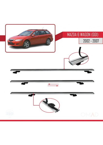 Mazda 6 (Gg1) 2002-2007 Arası ile Uyumlu Basıc Model Ara Atkı Tavan Barı Gri