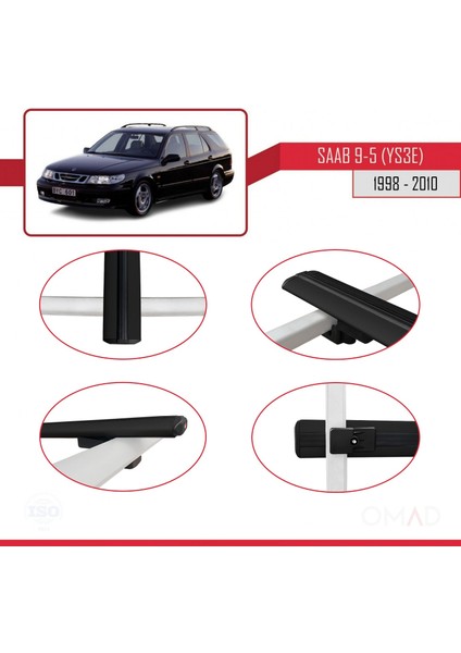 Saab 9-5 (YS3E) 1998-2010 Arası ile Uyumlu Basıc Model Ara Atkı Tavan Barı Siyah fırsatları
