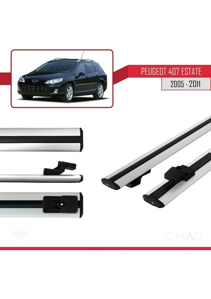 Peugeot 407 Estate 2005-2011 Arası ile Uyumlu Basıc Model Ara Atkı Tavan Barı Gri