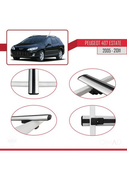 Peugeot 407 Estate 2005-2011 Arası ile Uyumlu Basıc Model Ara Atkı Tavan Barı Gri