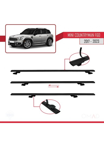 Mini Countryman (F60) 2017 ve Sonrası ile Uyumlu Basıc Model Ara Atkı Tavan Barı Siyah