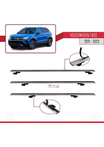Volkswagen Taos 2021 ve Sonrası ile Uyumlu Basıc Model Ara Atkı Tavan Barı Gri