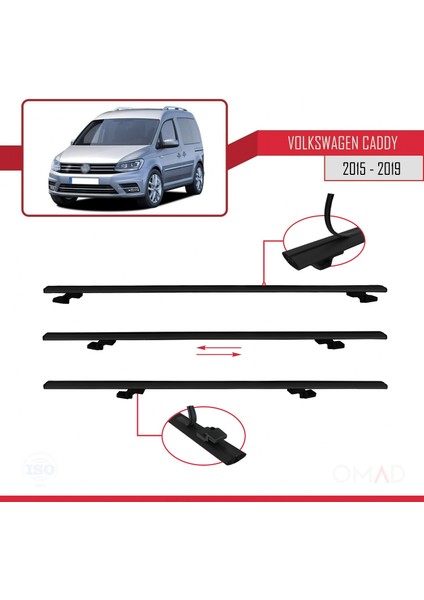 Volkswagen Caddy 2015-2019 Arası ile Uyumlu Basıc Model Ara Atkı Tavan Barı Siyah